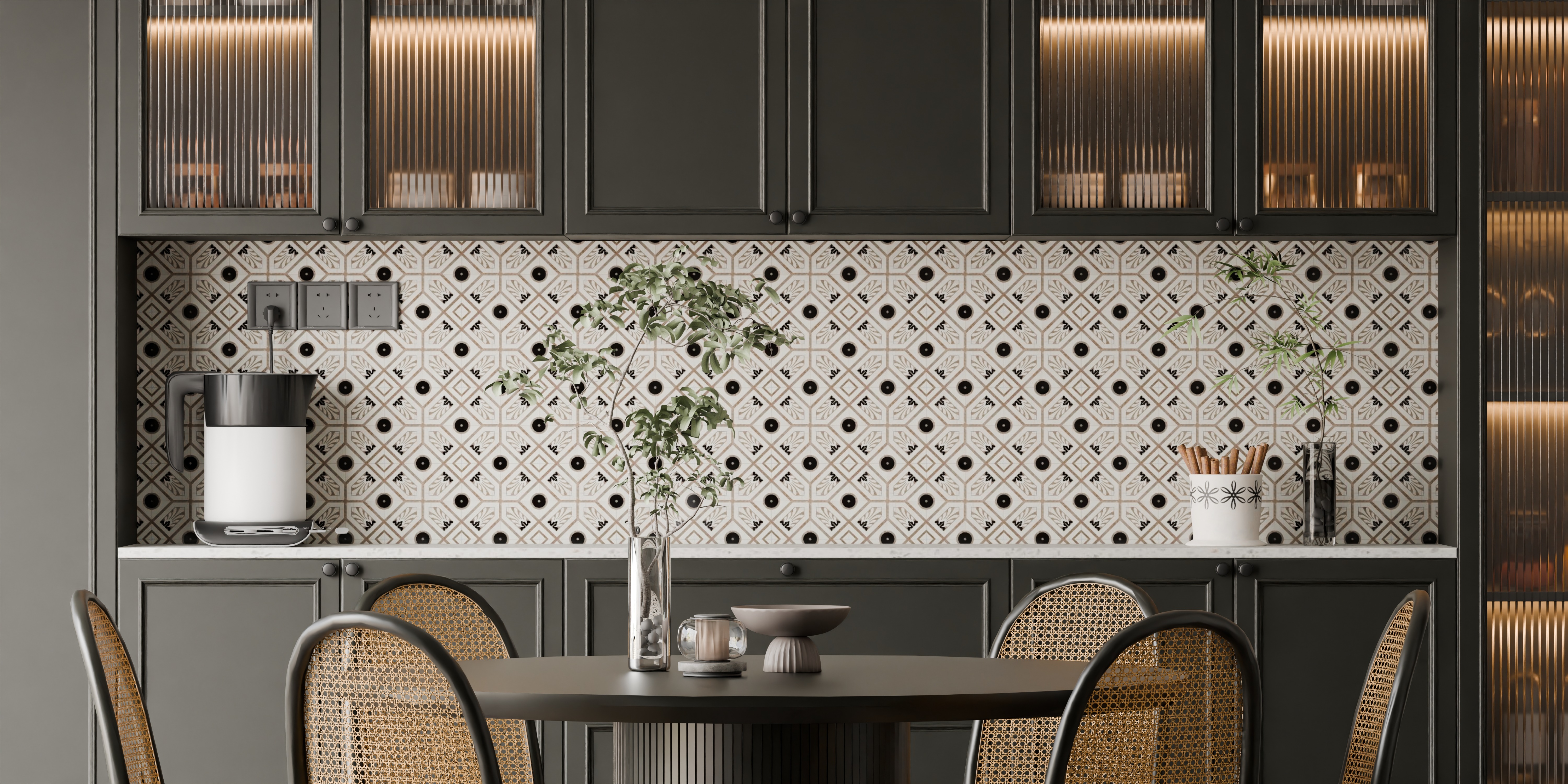 stylish kitchen design with dining table.